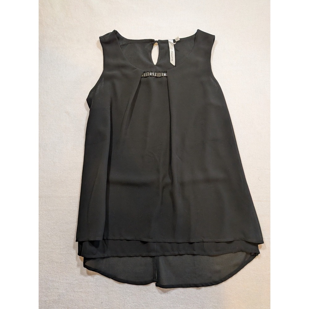 NY collection‎ black beaded tank top blouse size S